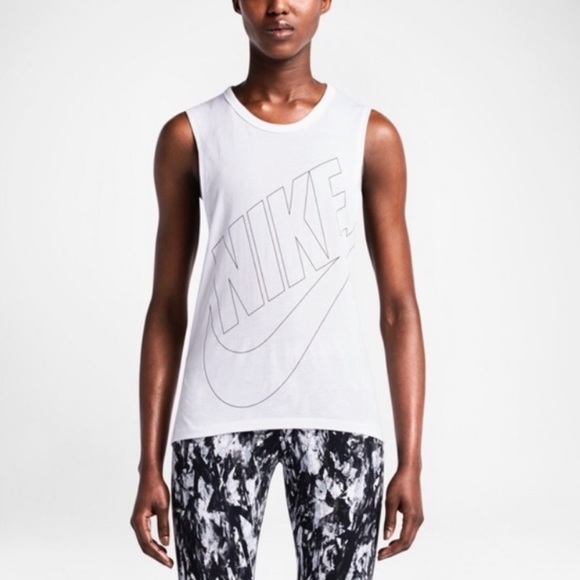 Nike White and Black Logo Muscle Tank